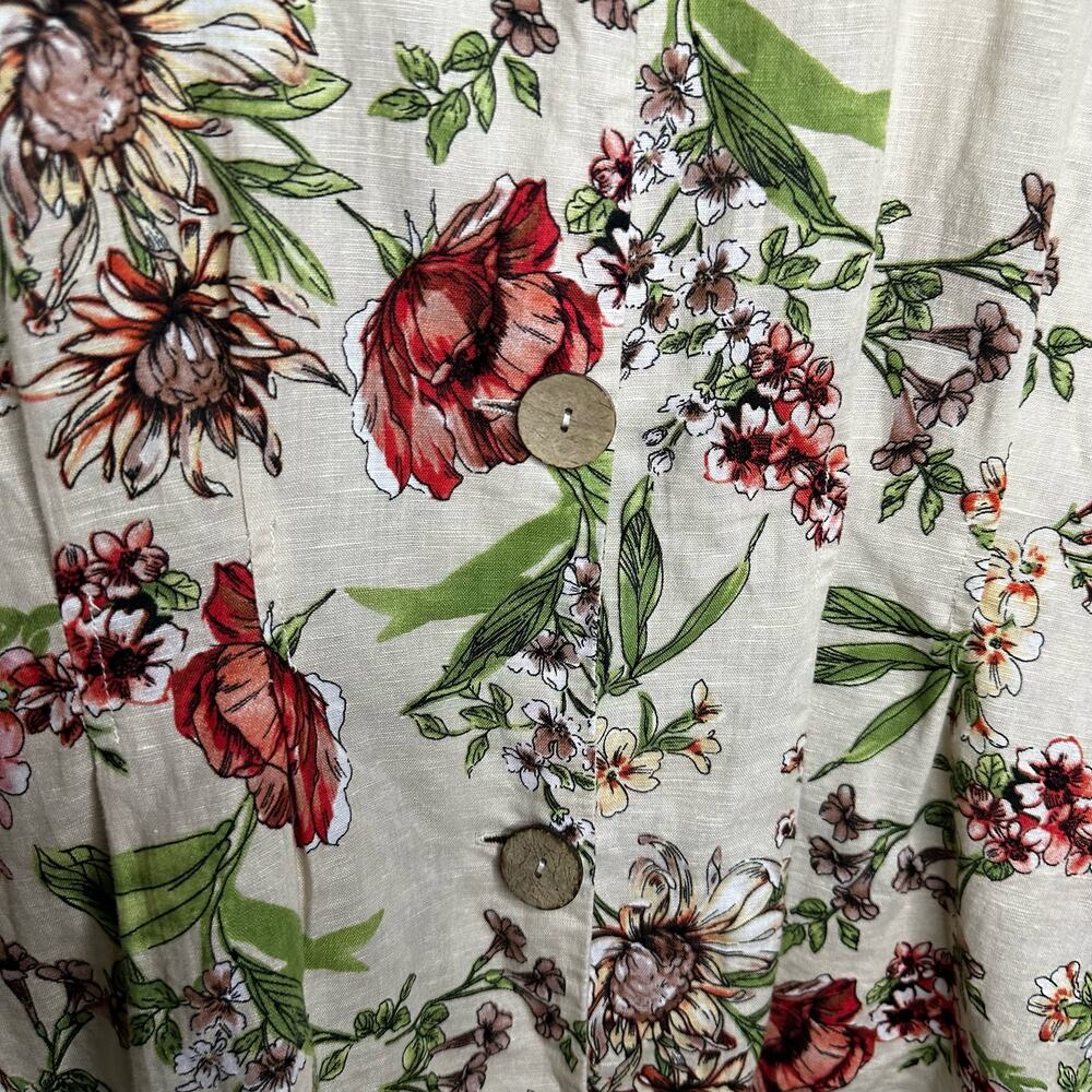 VTG Hester & Orchard Linen Blend Floral Blouse XL Cottagecore Button Front Top - Picture 7 of 14